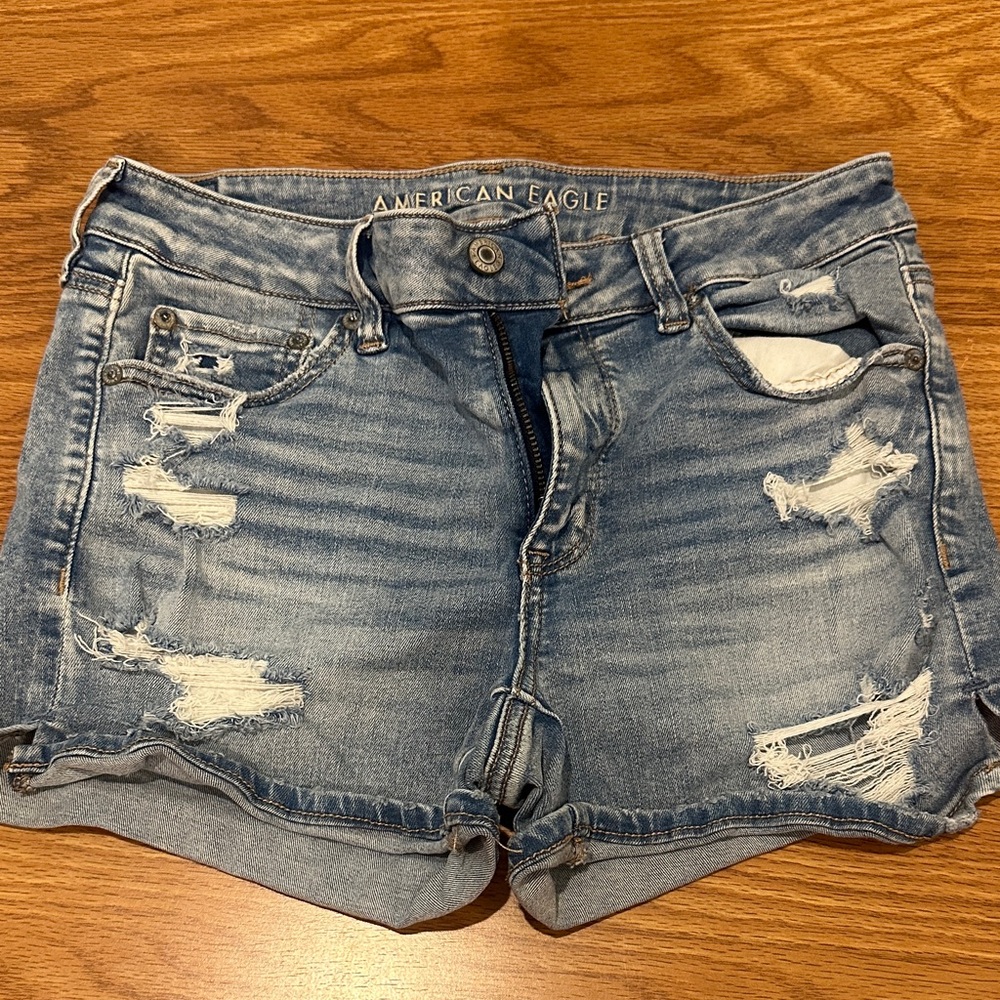 American Eagle Outfitters Light Blue Distressed Jean Shorts